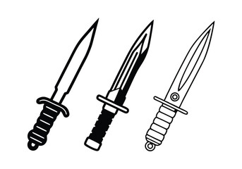 Combat Knives Icons Set - Tactical and Military Blades Vector Illustrations