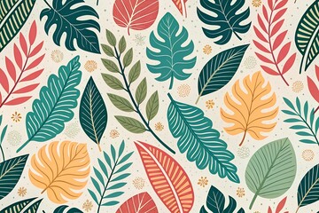 Fototapeta premium Colorful Tropical Leaves Pattern Illustration