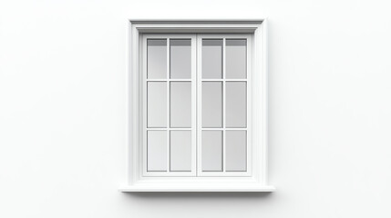 A doublehung sash window with white frames and clear glass placed on a white backdrop front view showcasing traditional design technology tone analogous color scheme