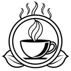 A minimalist coffee shop logo in vector line art, featuring a steaming coffee cup with elegant typography to convey warmth and sophistication.