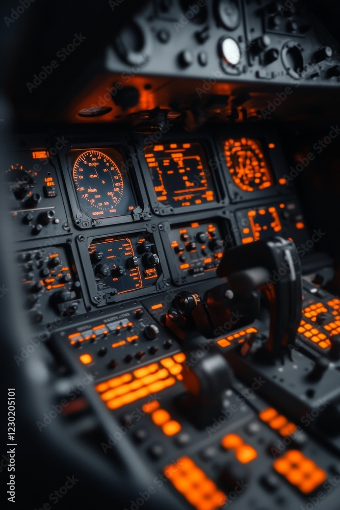 Aufkleber Futuristic Spacecraft Cockpit UI Illuminated Control Console with Tactile Interface for Aerospace Operations - Enhancing Avionics User Experience and Training Simulations