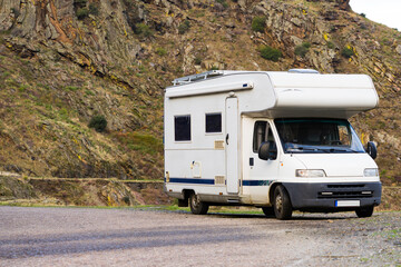 Camper rv camping on mountain nature