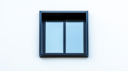 Fototapeta premium A minimalist square window with sleek black aluminum frames set against a white background front view showcasing modern design futuristic tone monochromatic color scheme