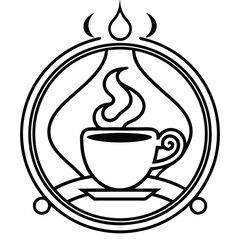 A minimalist coffee shop logo in vector line art, featuring a steaming coffee cup with elegant typography to convey warmth and sophistication.