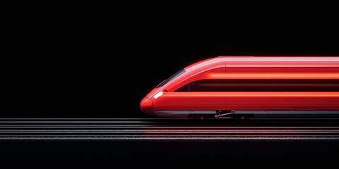 Sleek High-Speed Train in Motion Metallic Red Finish on Modern Rails - Promoting Efficient Urban Transit and Connectivity with Dynamic Design for Commuters and Business Travel
