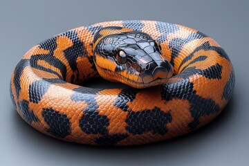 Fototapeta premium Vividly patterned snake resting on a smooth surface captured in stunning detail