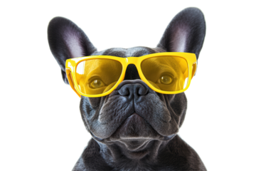 Isolated Black French Bulldog with Bright Yellow Sunglasses