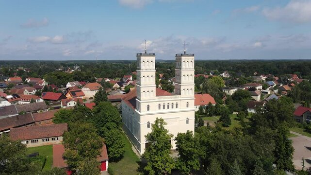 Schinkelkirche Church in Straupitz, Germany &ndash; Aerial Summer View