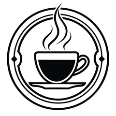 A minimalist coffee shop logo in vector line art, featuring a steaming coffee cup with elegant typography to convey warmth and sophistication.