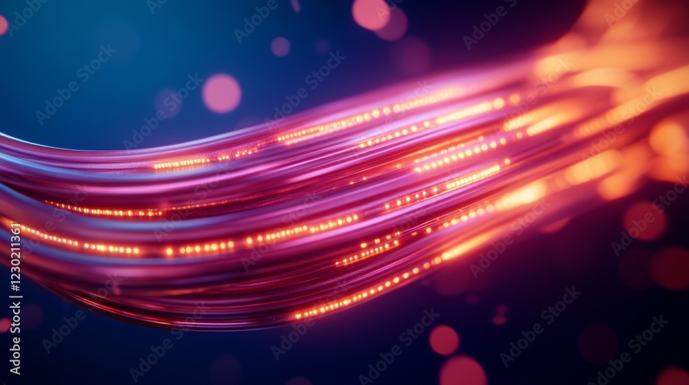 Poster Neon Futurism Interwoven Fiber Optic Cables with Digital Glow - Cutting-Edge Network Solutions for Modern Data Centers and Enhanced Connectivity in Tech-Driven Industries