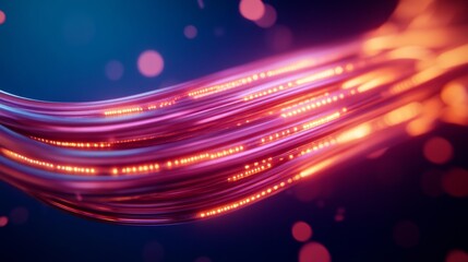 Neon Futurism Interwoven Fiber Optic Cables with Digital Glow - Cutting-Edge Network Solutions for Modern Data Centers and Enhanced Connectivity in Tech-Driven Industries