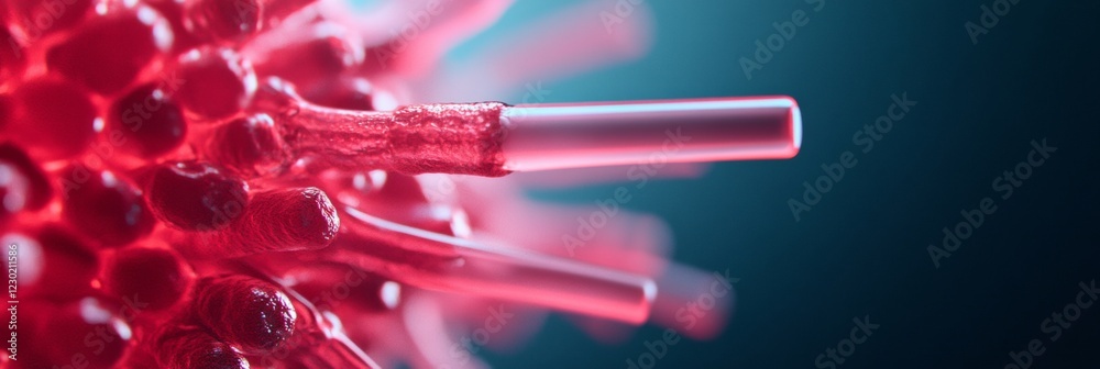 Poster futuristic vaccine visual abstract red molecular structure in glass for scientific insight and cutti