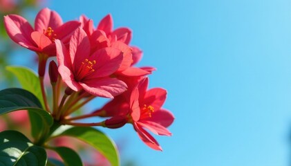 Ixora flowers in full bloom against a blue sky, botanical, blossoms