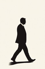 A man in a suit walking, a side view, geometric shapes and lines, black & white minimalism