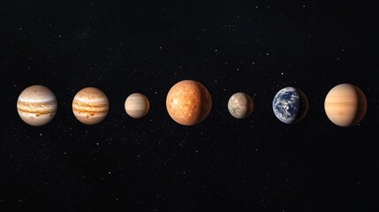 A stunning depiction of the solar system, showcasing the eight planets in their orbital alignment...