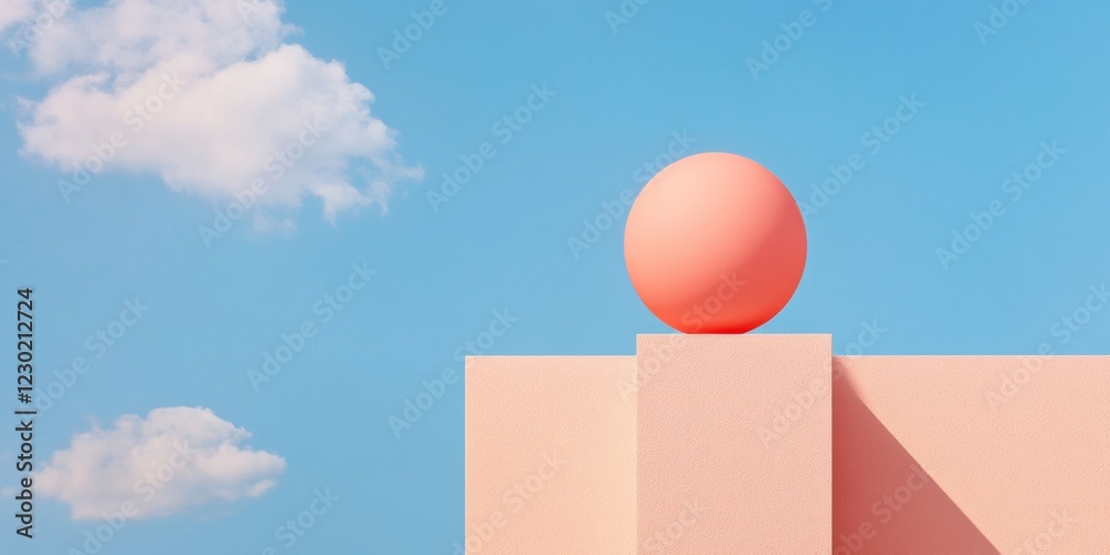 Aufkleber Contemporary Atmospheric Study Minimalist Peach Sphere on Architectural Surface for Scientific Innovation and Data Visualization in Tech and Design Industries