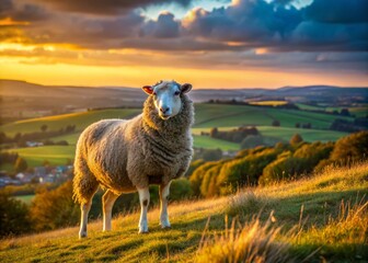 Naklejka premium Herdwick Sheep Grazing on Old Winchester Hill, Hampshire, England - Scenic Portrait Photography