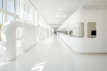 Sleek Minimalist Laboratory Workstation Cutting-Edge Medical Facility with High-Tech Graph Displays - Innovative Research Environment for Future Healthcare Solutions