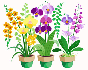 Watercolor Floral Arrangement Cascading Wisteria Purple Pansies Yellow Flowers