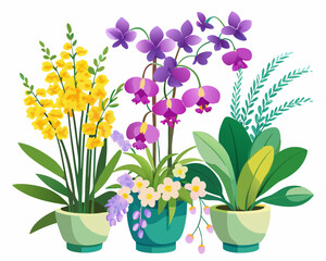 Watercolor Floral Arrangement Cascading Wisteria Purple Pansies Yellow Flowers