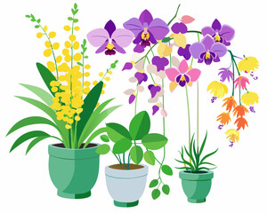 Watercolor Floral Arrangement Cascading Wisteria Purple Pansies Yellow Flowers