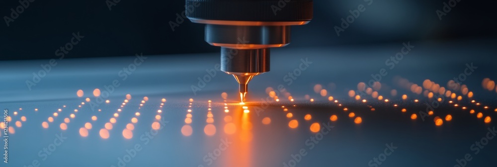 Aufkleber Futuristic Industrial Precision Engineers Using High-Tech Laser Equipment on Sleek Optical Workbench for Advanced Manufacturing and Tech Innovation