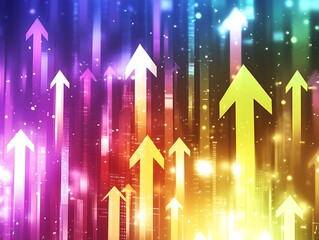 A background of upward glowing arrows, representing growth and success in business