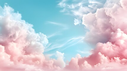 Ethereal fluffy pink and blue clouds in a serene dramatic sky landscape  Peaceful tranquil and atmospheric cloudscape with a beautiful modern and minimalist aesthetic  Ideal as a background