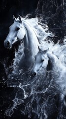 Elegant horses galloping fast movement strength beauty artistic nature photography