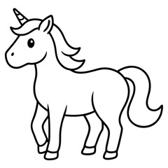 Obraz premium Cute Black Vector Unicorn Line Art Black Vector Silhouette Cartoon Illustration