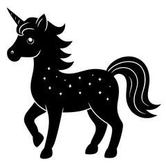 Cute Black Vector Unicorn Line Art Black Vector Silhouette Cartoon  Illustration