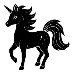 Cute Black Vector Unicorn Line Art Black Vector Silhouette Cartoon  Illustration