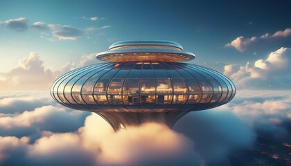 Obraz premium modern floating structure surrounded by clouds showcasing innovative design and creativity