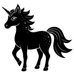 Cute Black Vector Unicorn Line Art Black Vector Silhouette Cartoon  Illustration
