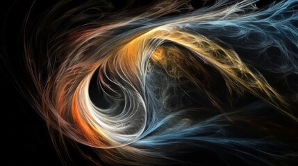 Obraz premium A beautiful and intricate fractal design with swirling colors, resembling an elegant swirl of light and shadow on a black background. 