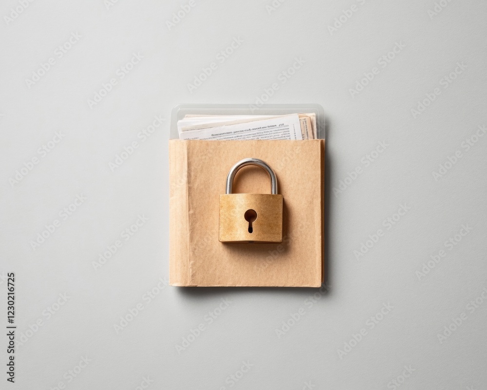 Aufkleber Minimalist Data Access Display Unlocked Padlock on Transparent Document Folder - Modern Transparency and Efficient Business Record Management