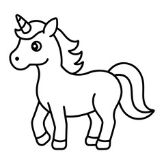 Fototapeta premium Cute Black Vector Unicorn Line Art Black Vector Silhouette Cartoon Illustration