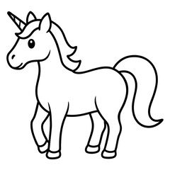 Fototapeta premium Cute Black Vector Unicorn Line Art Black Vector Silhouette Cartoon Illustration