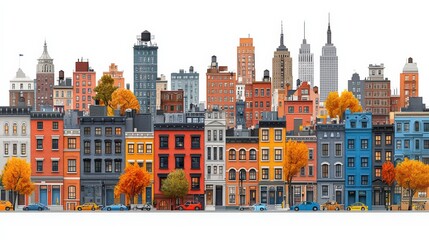 Fototapeta premium Vibrant Urban Cityscape with Autumn Colors and Iconic Landmarks