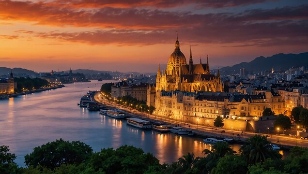 budapest parliament at sunset