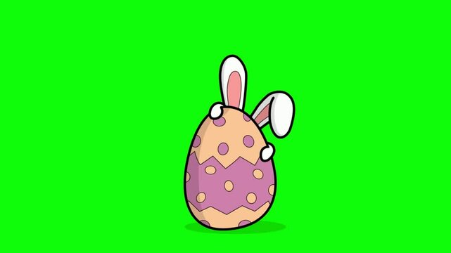 Easter Bunny With Eggs.Easter Bunny Hide-And-Seek Behind The Egg Green Screen 4k Video. Easter Bunny Green Screen Video Background 4k.Happy Easter Day 4k