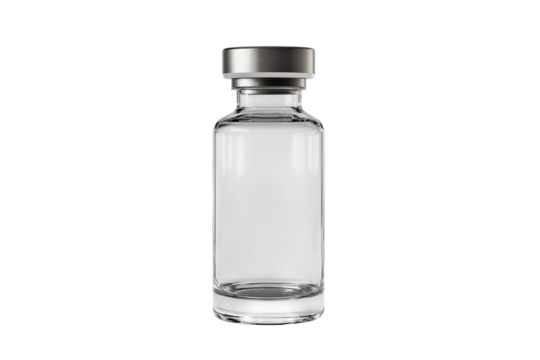 Glass medical bottle with liquid isolated on transparent background Generative Ai.
