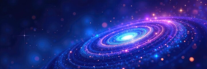 Obraz premium A dark blue and purple swirl with glittering stars and blue sparks, glow, shimmer