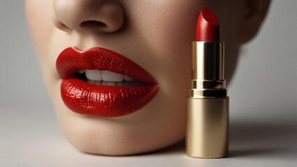 Obraz premium lipstick and lips. painted lips with lipstick
