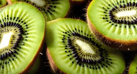 Close up of sliced delicious ripe kiwi fruit.