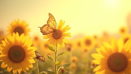 Vintage-style sunflower field with warm, faded golden tones and a soft textured effect