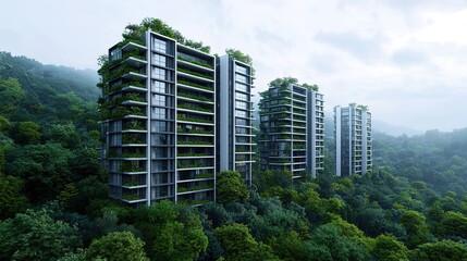 Sustainable architecture development urban forest real estate eco-friendly design aerial view modern living