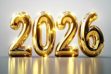 The golden number 2026 is written in a three-dimensional style, with a golden color on a white background, and lines and swirls around the numbers
