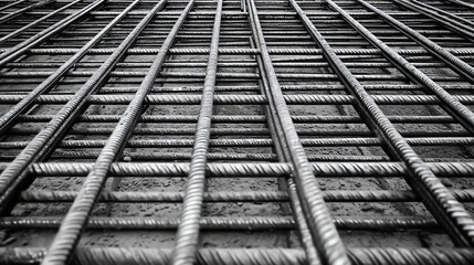 Detailed view of reinforced steel bars at a building foundation, engineering and construction craftsmanship