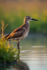 Obraz premium Curlew's distinctive call rings out in the stillness, dawn, wetlands, marshes